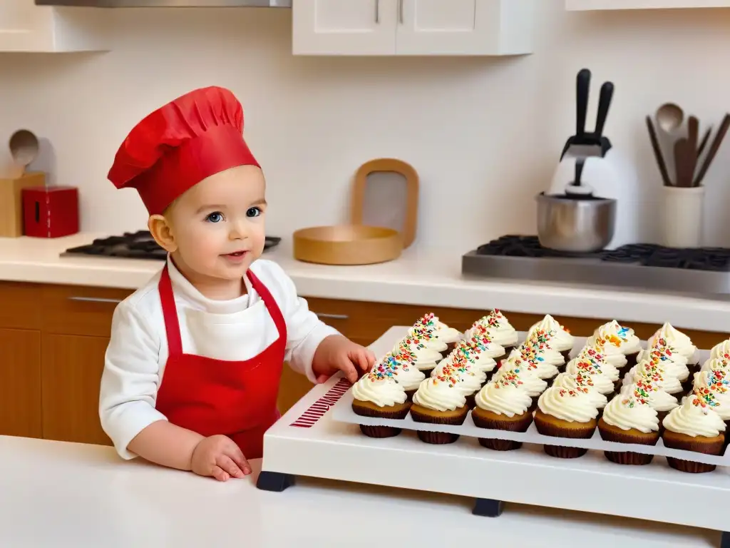 Niño decorando cupcake en taller de repostería familiar