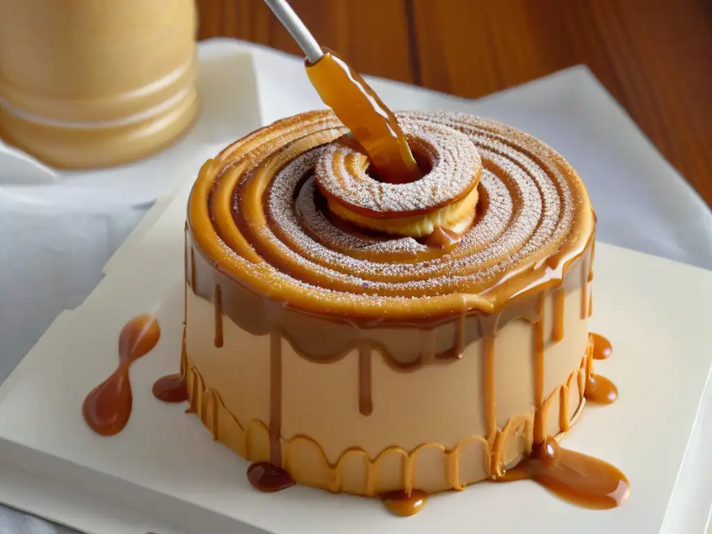 Un deleite visual de churros dorados bañados en dulce de leche