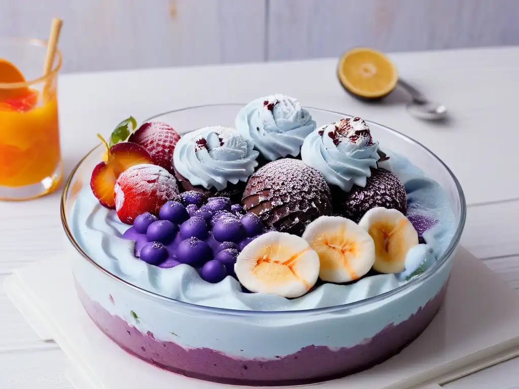 Un deleite visual: Detalle de un postre Halohalo filipino con colores y sabores vibrantes en un tazón de cristal