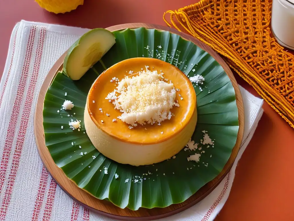 Delicada Arepa Dulce Venezolana en hoja de palma con papelón y coco