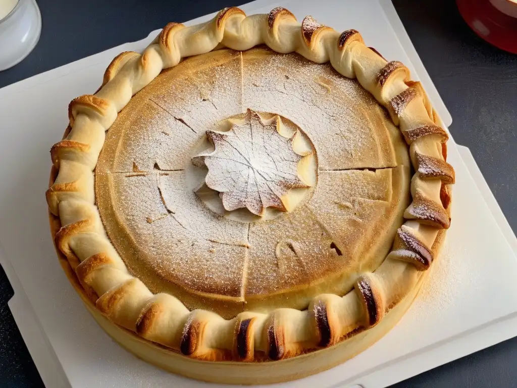 Delicada base de tarta dorada y crujiente, con capas apiladas y un patrón de puntadas de tenedor