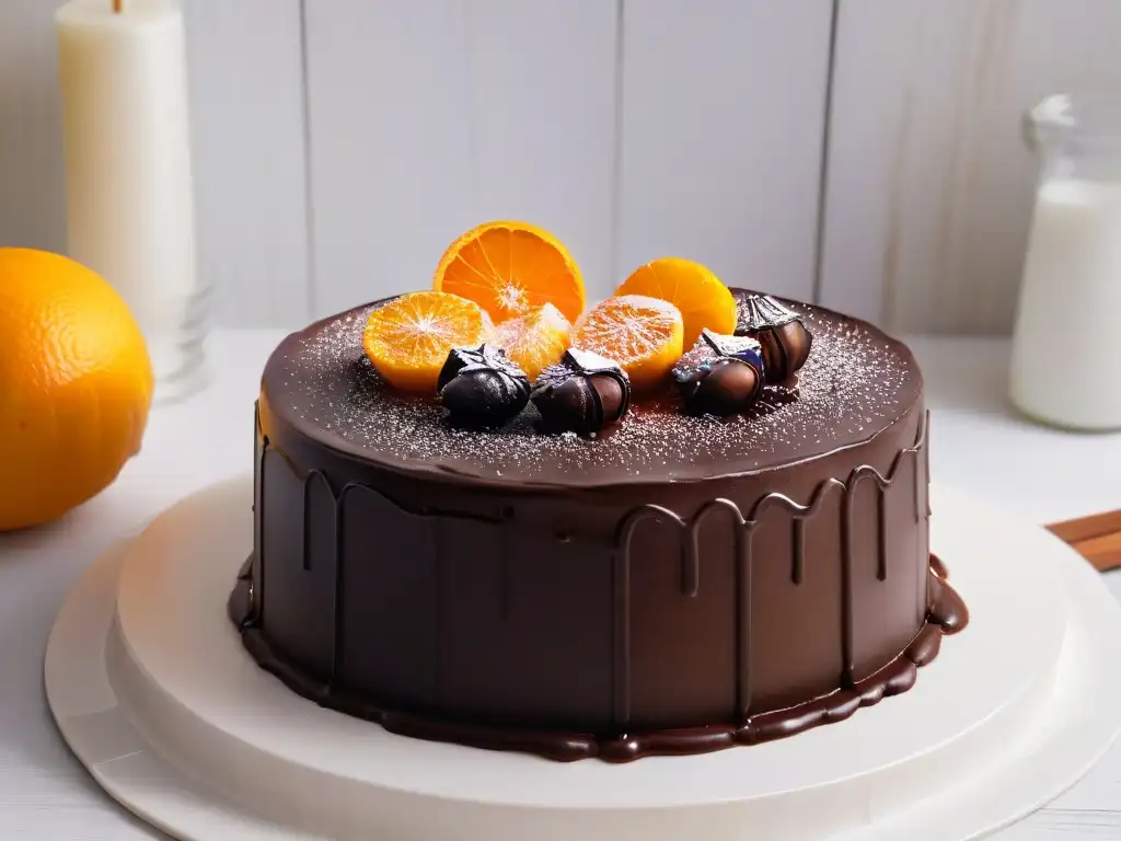 Delicada cascara de naranja sobre pastel de chocolate, reflejando creatividad y precisión en repostería