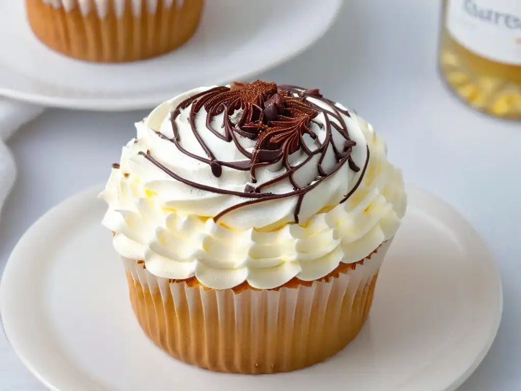 Una delicada combinación de repostería para diabéticos con consejos expertos: exquisita cupcake con crema batida sin azúcar y polvo de cacao