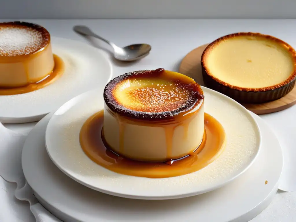 Delicada crème brûlée con caramelo dorado perfecto y cremoso interior