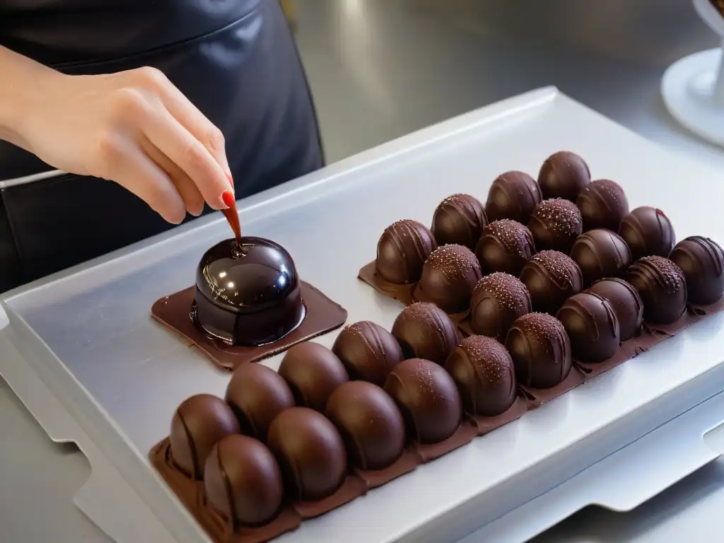 Delicada elaboración de bombones rellenos caseros con ganache de chocolate