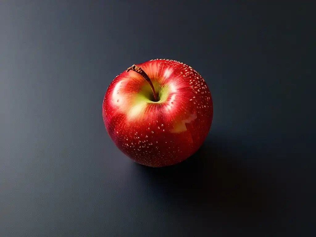 Delicada y fresca manzana roja madura, cortada en mitades, revelando sus jugosas semillas en un patrón preciso