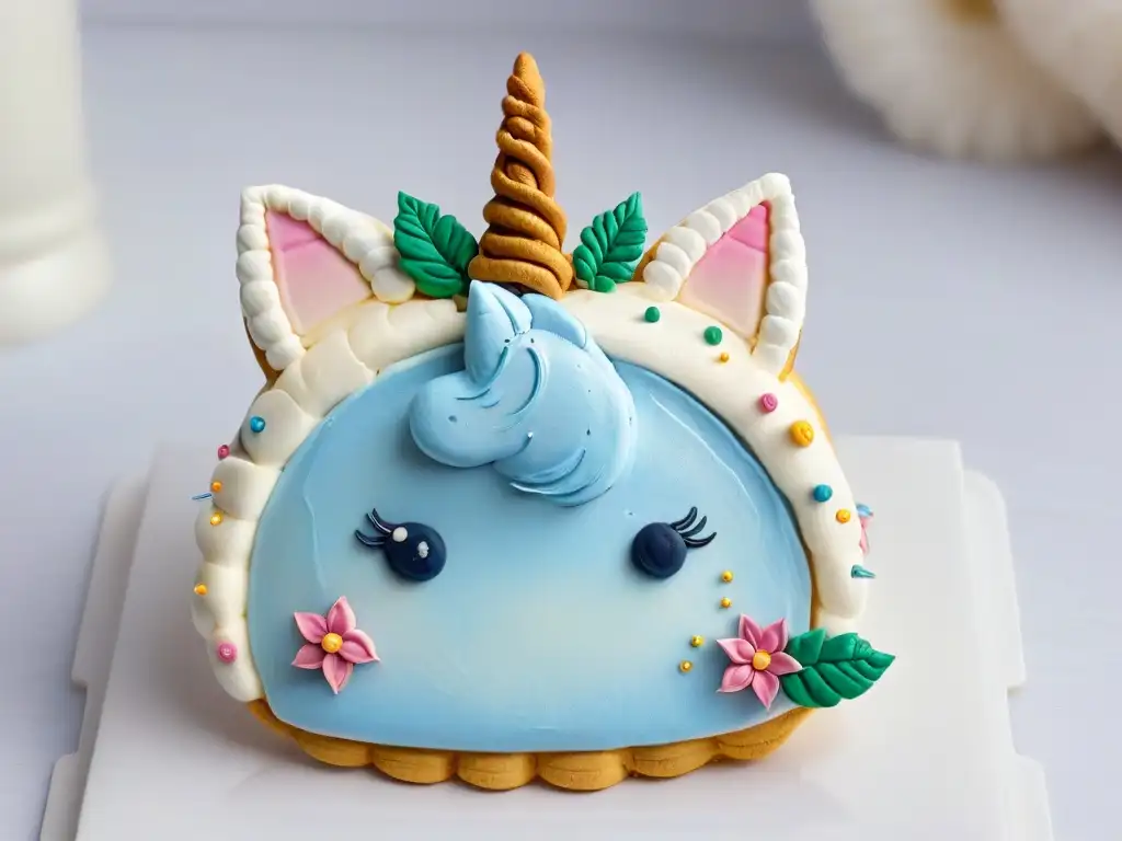 Delicada galleta en forma de unicornio decorada con glaseado real en tonos pastel