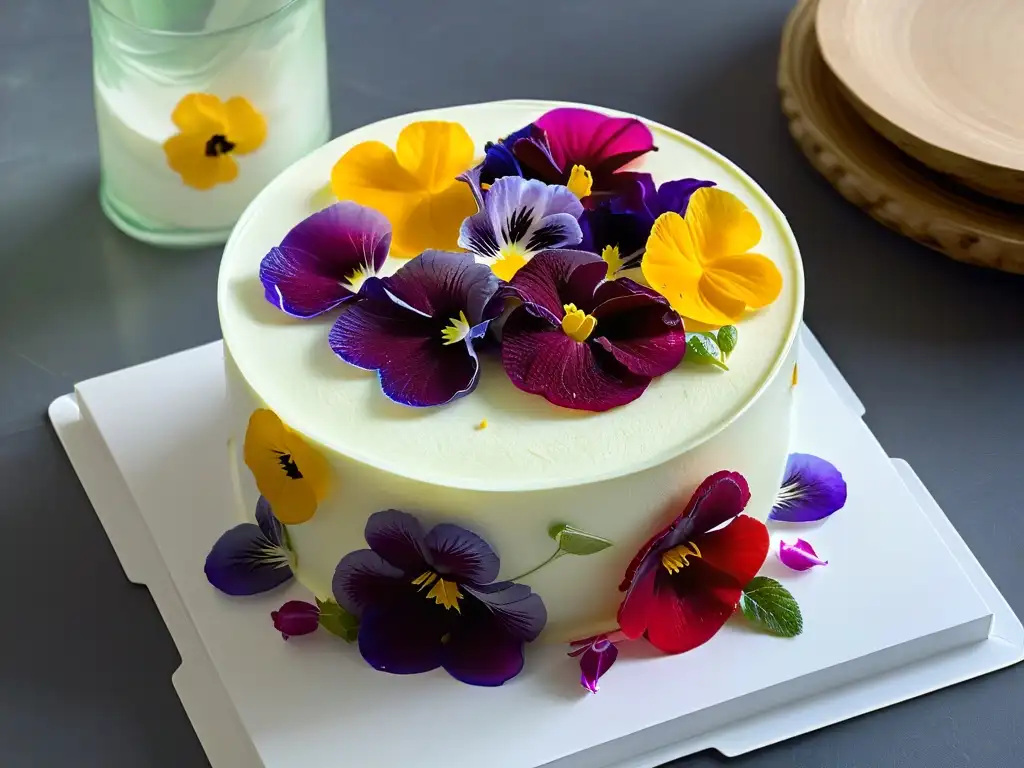 Delicada gelatina de flores paso a paso: capas vibrantes de gelatina con flores comestibles como pensamientos, rosas y violetas en un bol de cristal