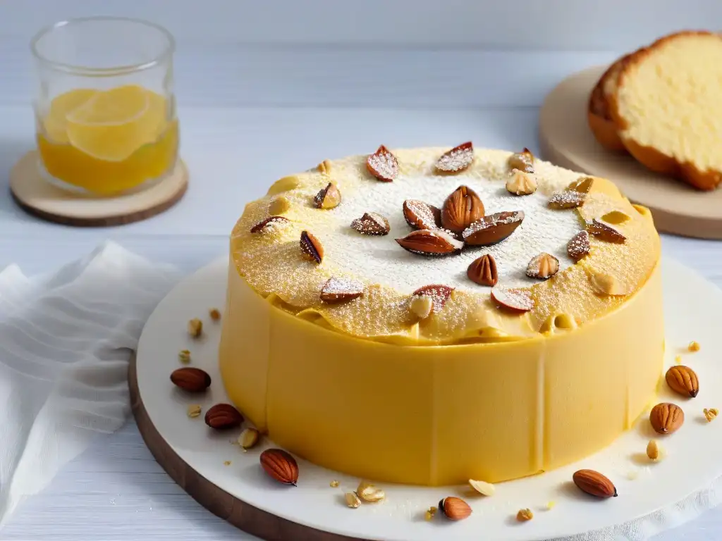 Delicioso Hareeseh recién horneado con textura dorada y nueces Delicada Hareeseh recién horneada con almendra y semolina, tendencia en repostería