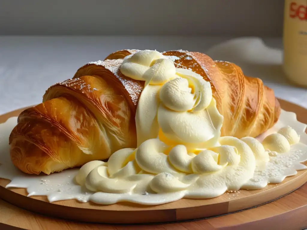 Delicada mantequilla ética sobre croissant dorado recién horneado