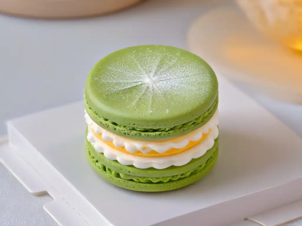 Una delicada miniatura de macaron, con detalles y colores vibrantes