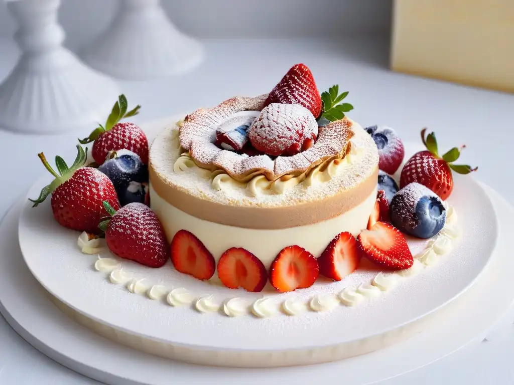 Delicada reinventación de postres clásicos en la era moderna, presentados con elegancia en un plato blanco