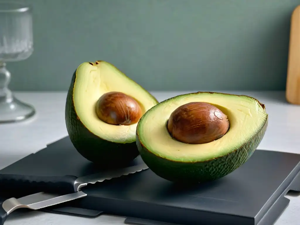 Delicada rebanada de aguacate maduro siendo cortado, destacando su textura y frescura