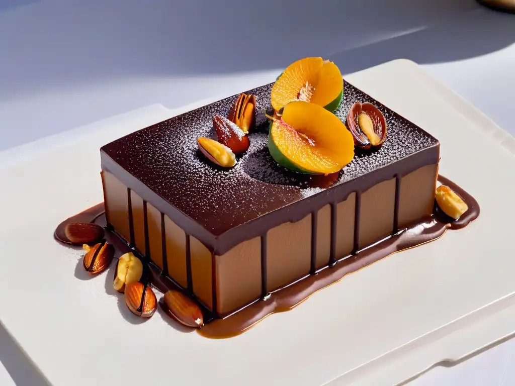 Delicada repostería con equilibrio de texturas y sabores: ganache suave, nueces caramelizadas crujientes, mousse aterciopelada y brilloso glaseado