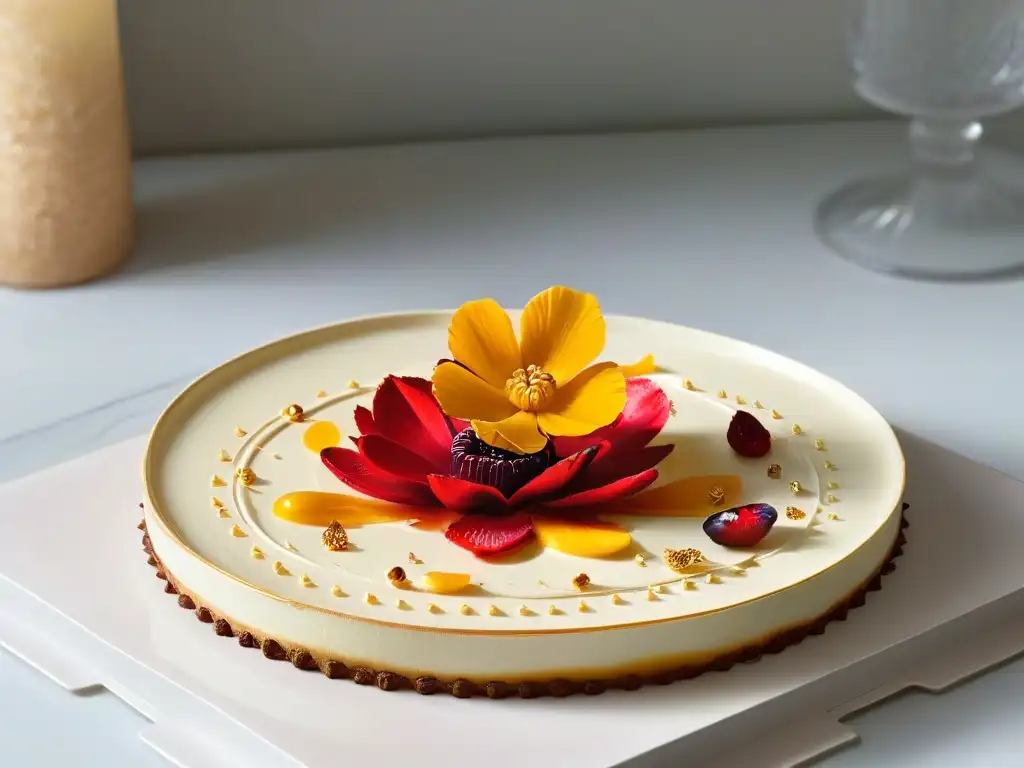 Dulce gourmet: Exótica fusión en postre sofisticado Delicada repostería gourmet que combina sabores exóticos en un postre sofisticado y elegante