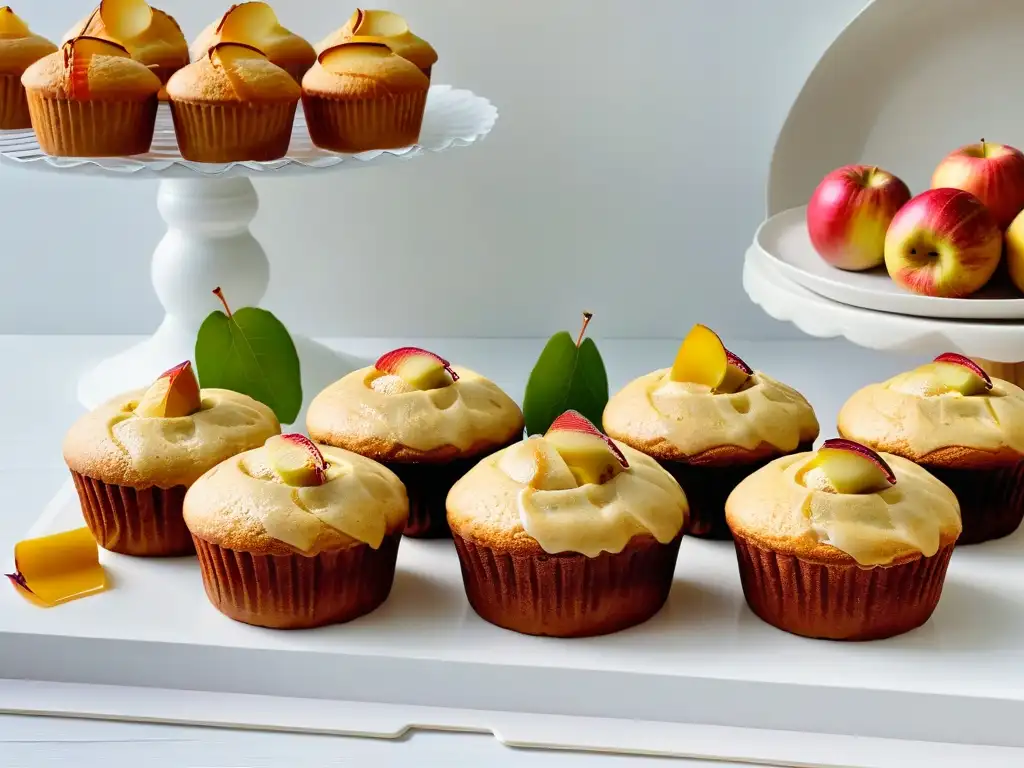 Delicada repostería con puré de manzana: muffins de manzana y canela recién horneados en una cocina moderna y elegante