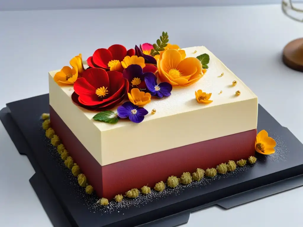 Delicada repostería moderna colores sabores audaces en postre geométrico vibrante y detallado