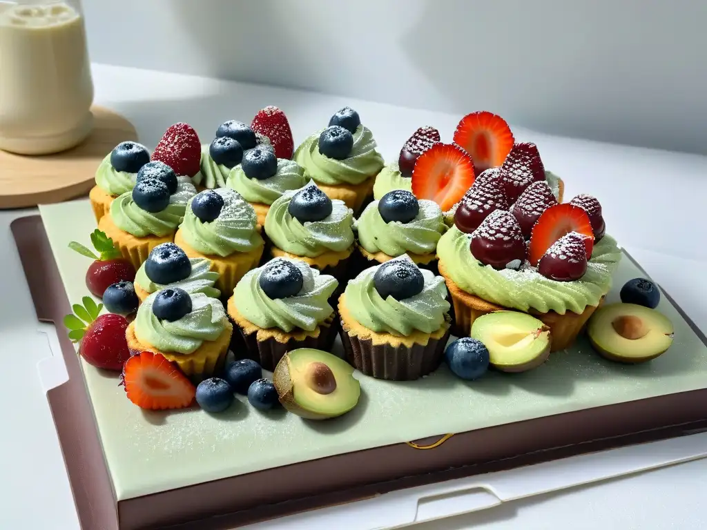 Delicada repostería saludable para diabéticos en mármol blanco, con texturas y colores vibrantes, adornada con frutas y hojas de menta