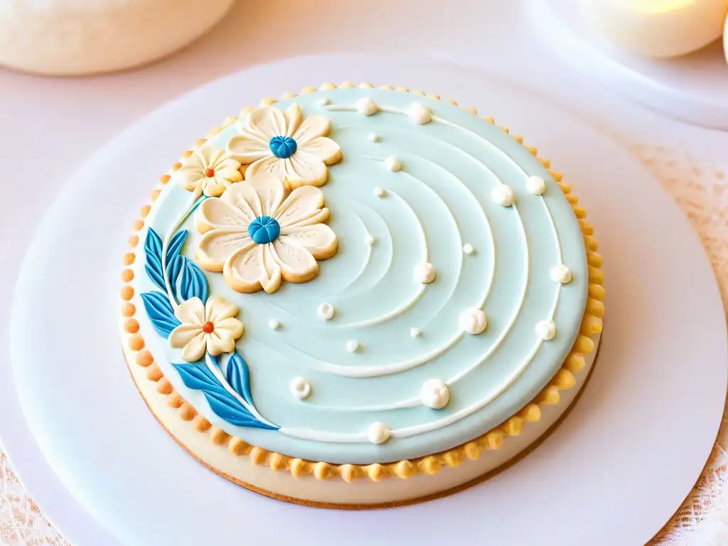 Delicada decoración con técnicas avanzadas de royal icing en galleta de azúcar