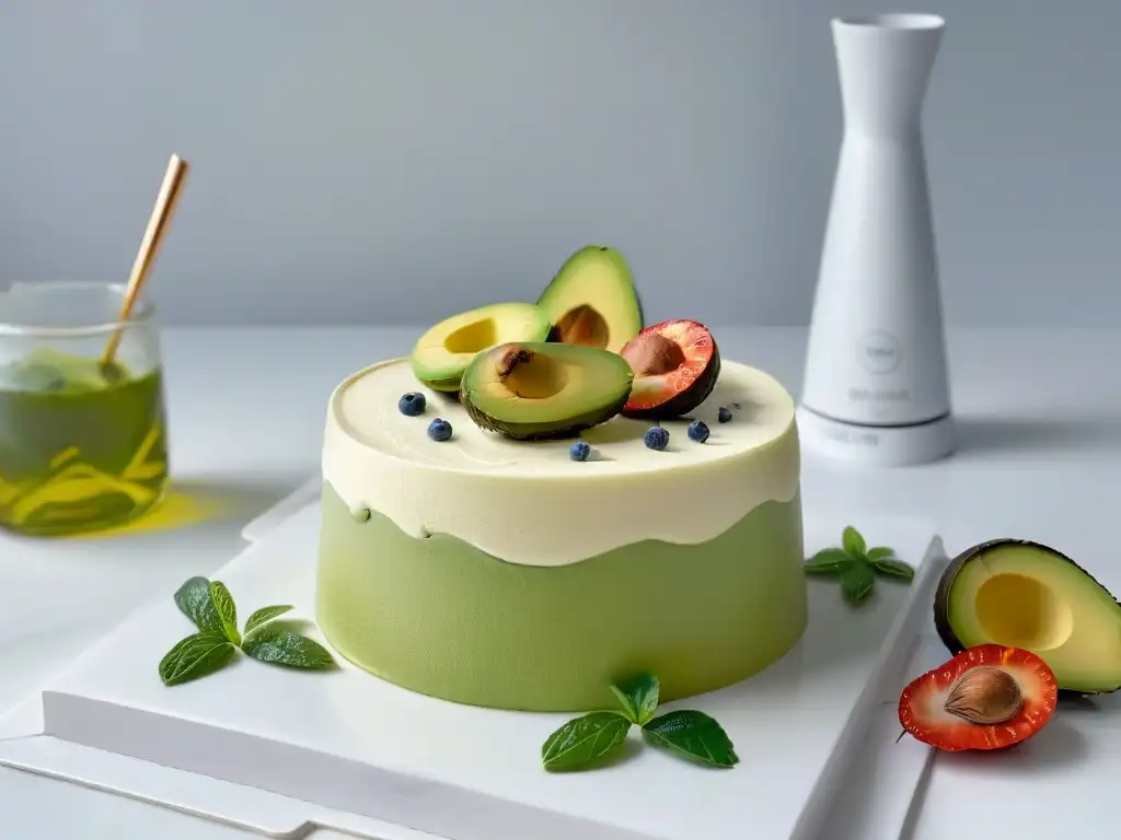 Delicias pasteleras con avocado oil en cocina moderna Delicadas creaciones de repostería con aceite de aguacate en un elegante mostrador de cocina