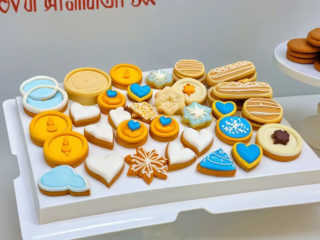 Delicadas galletas decoradas en un mostrador de mármol blanco, un derroche de arte y sabor en talleres de galletas