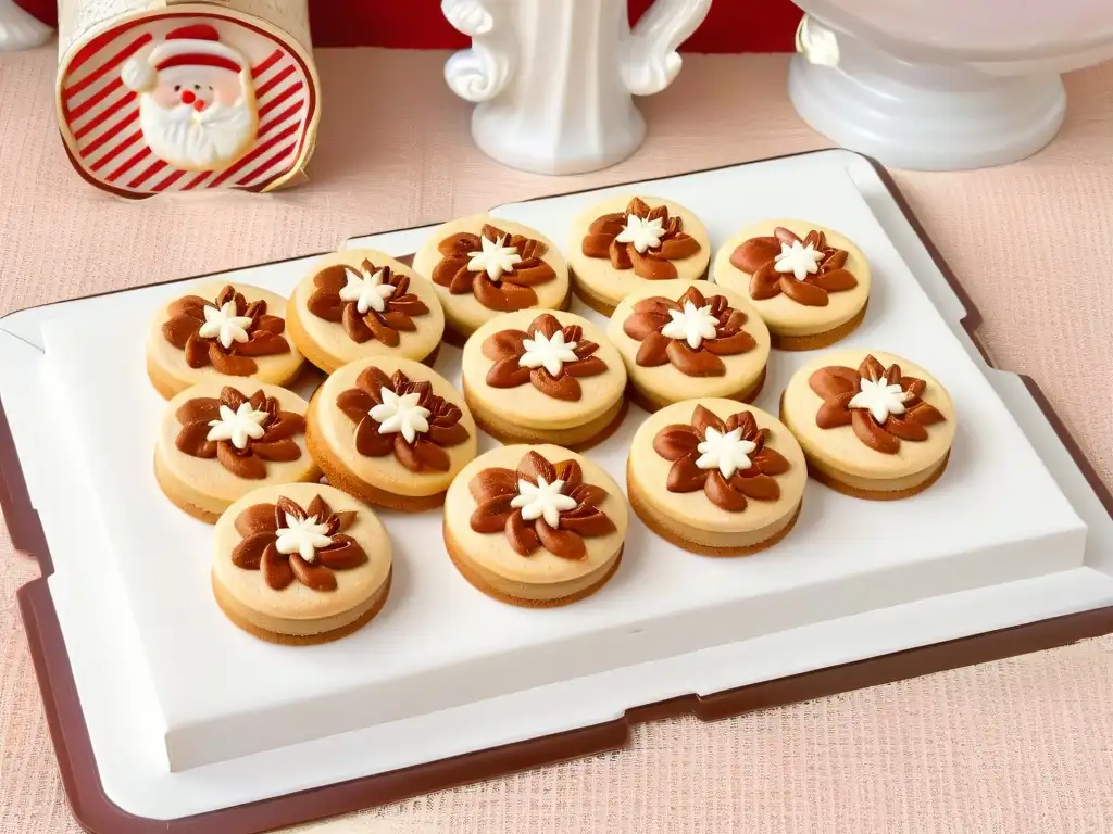 Delicadas galletas de mantequilla especiadas navideñas en plato blanco moderno