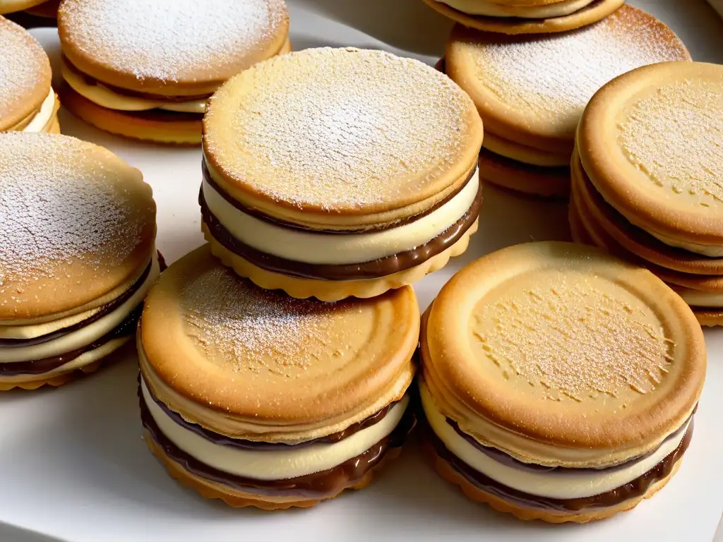 Delicado alfajor latino con dulce de leche y azúcar en polvo