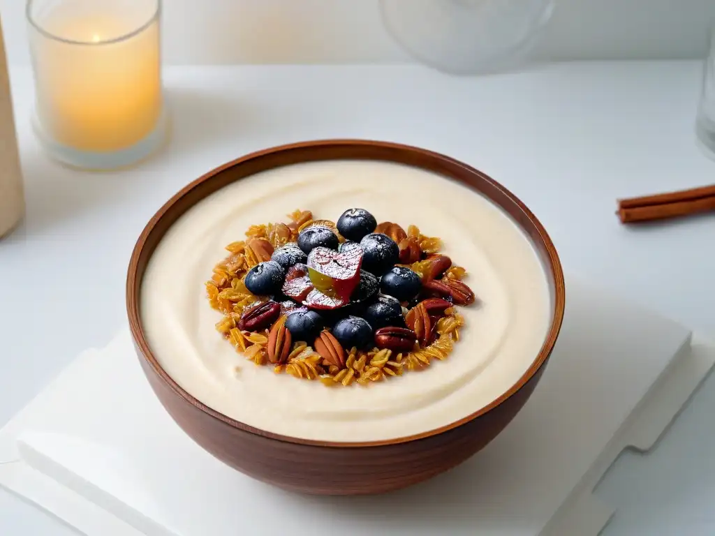 Delicado arroz con leche en moderna cocina con mármol y luz natural