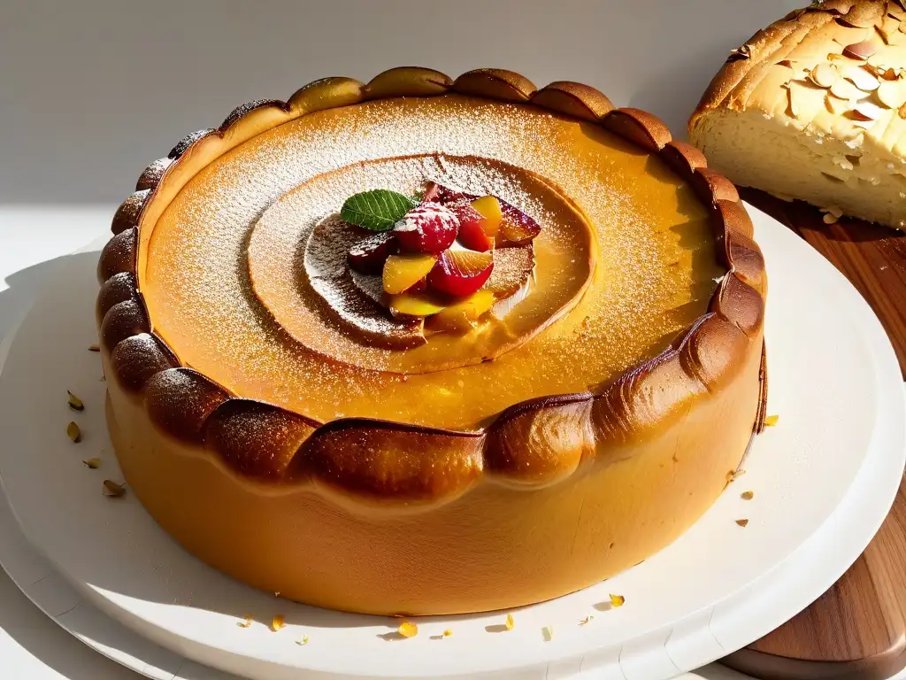 Delicado Bolo del Rei mozambiqueño, con dorada corteza de almendras y frutas confitadas