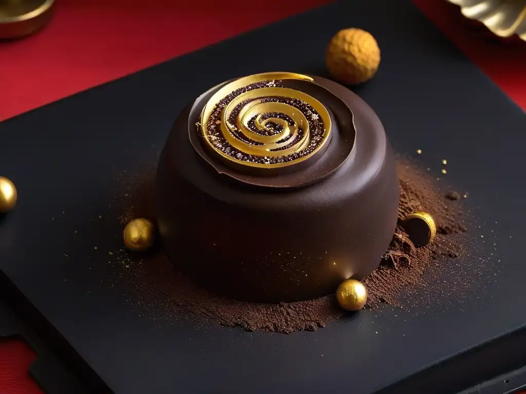 Delicado bombón de chocolate negro con ganache de cacao criollo, polvo dorado