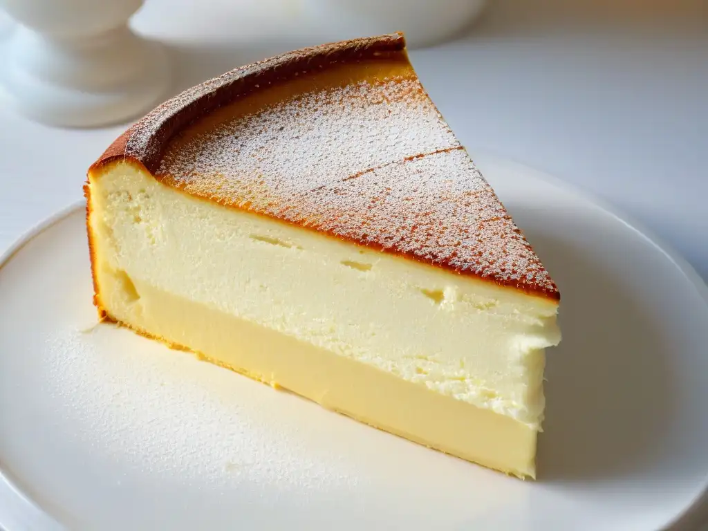 Delicado cheesecake japonés horneado a la perfección, con textura esponjosa y costra dorada