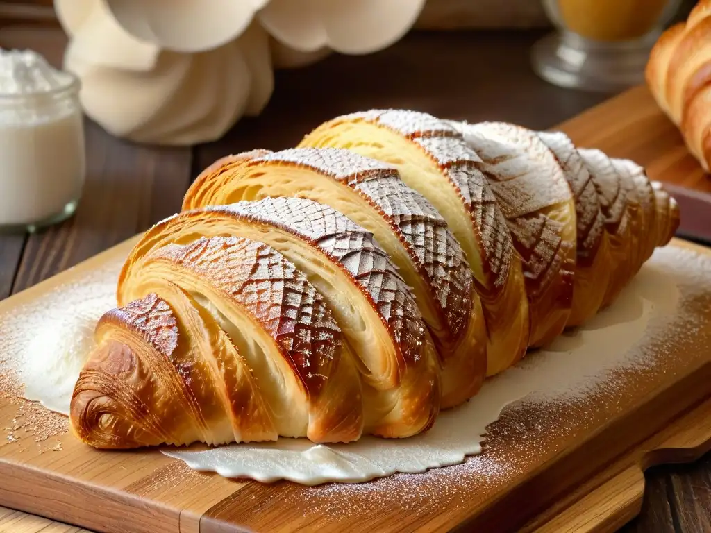 Delicado croissant dorado recién horneado en una panadería francesa, resaltando la certificación online panadería pastelería arte