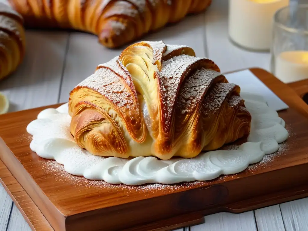 Delicado croissant dorado en mesa rústica con certificación online panadería pastelería arte