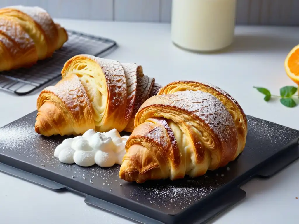 Delicado croissant sin gluten recién horneado, en detalle