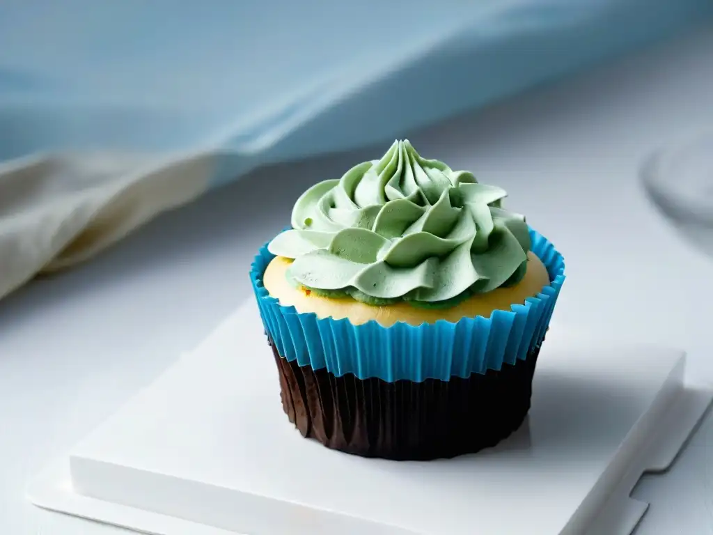 Delicado cupcake decorado con colores vibrantes y detalles exquisitos, destacando la artesanía de una destacada creación pastelera en ferias