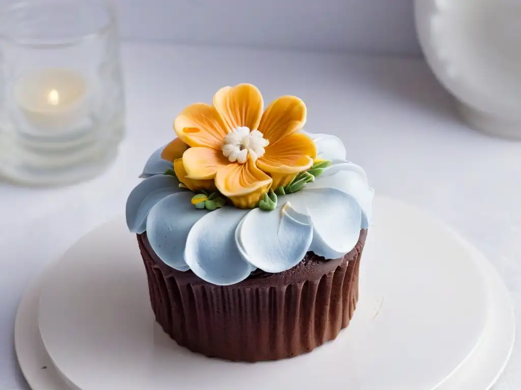 Delicado cupcake decorado con detalle y flores comestibles