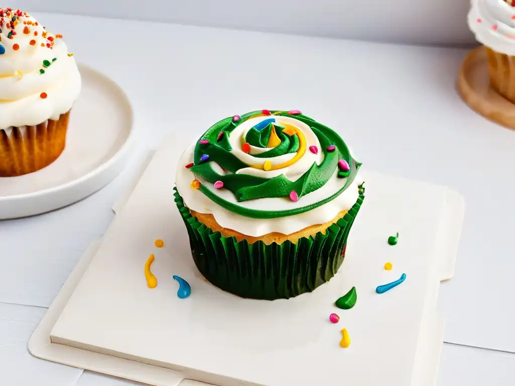 Delicado cupcake decorado con inclusividad y creatividad, en plato blanco