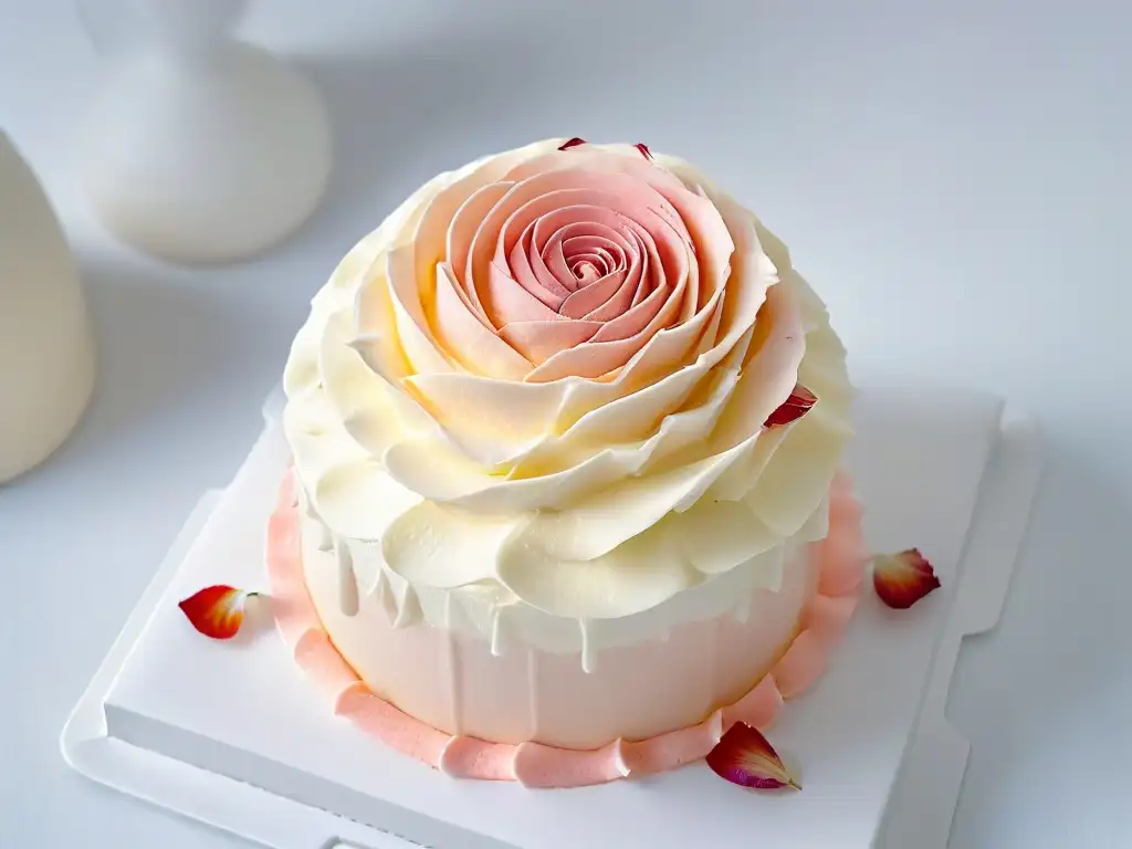 Delicado cupcake de rosas con frosting y petalos en espiral