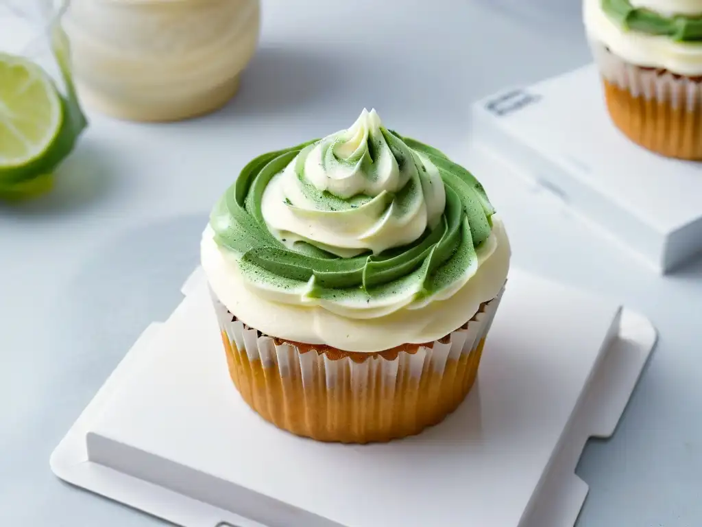 Delicado cupcake de fusión de vainilla y té verde matcha con sabores precisos