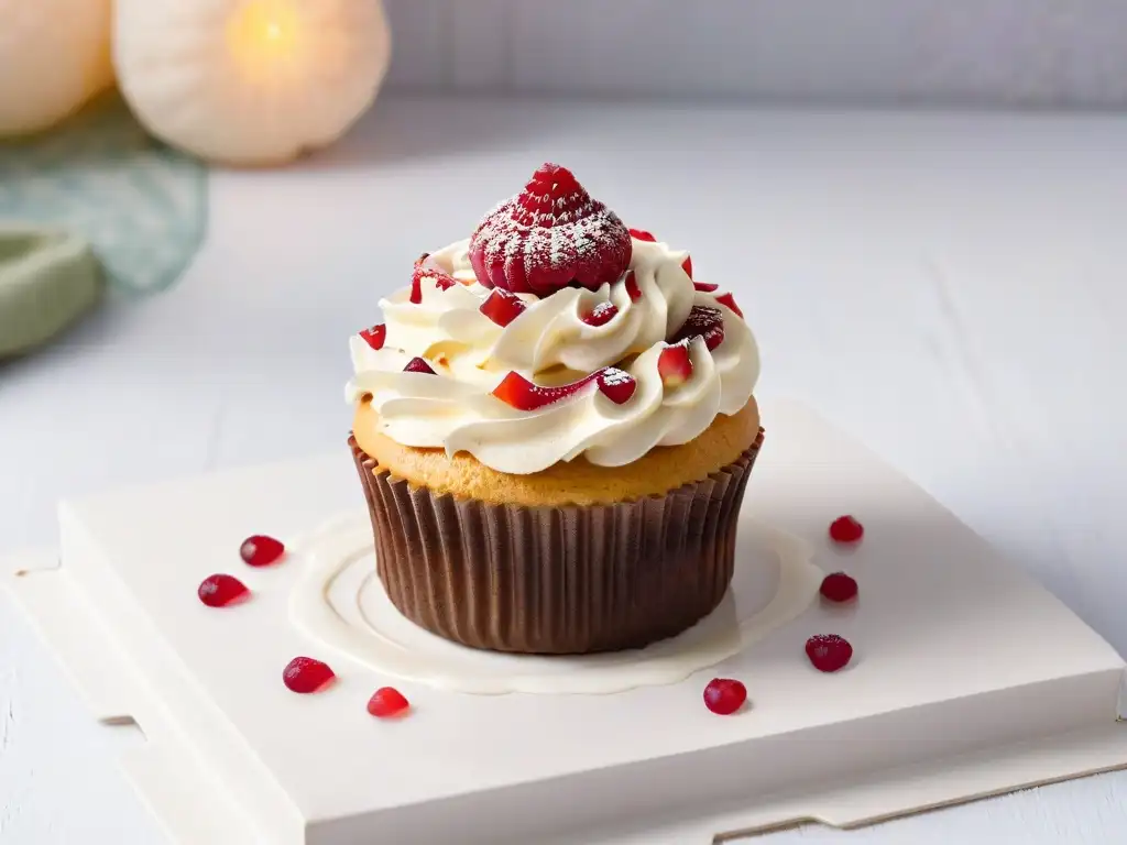 Delicado cupcake vegano orgánico decorado con arte y elegancia, tendencias repostería vegana orgánica