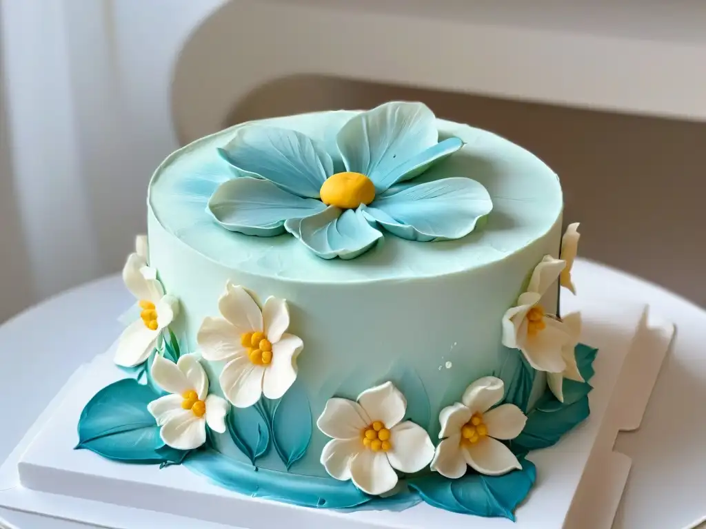 Un delicado y detallado flor de fondant en pastel recién decorado