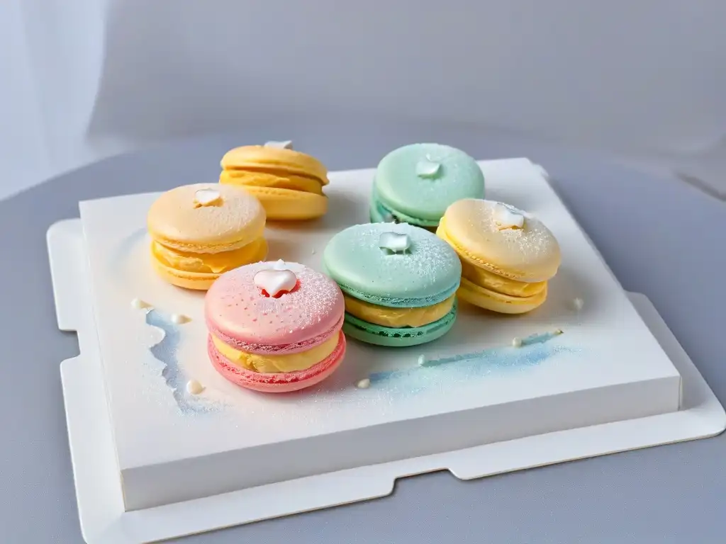 Delicado macaron con equilibrio de texturas y sabores en repostería, colores pastel y elegancia minimalista