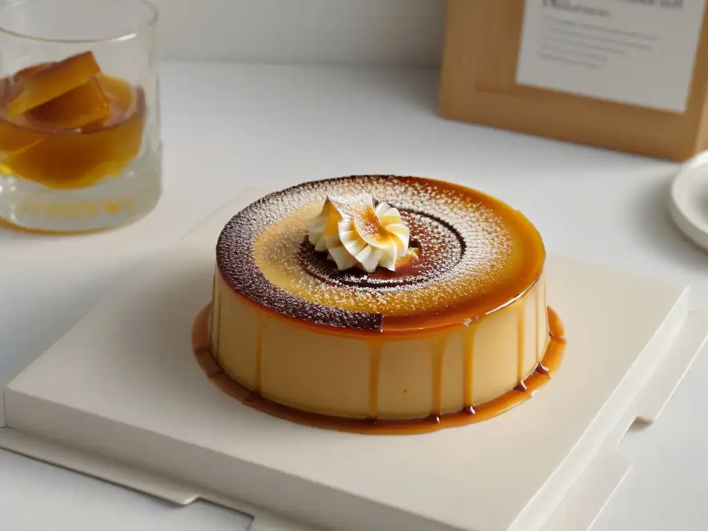 Delicado flan casero con textura perfecta y caramelo brillante, un postre irresistible