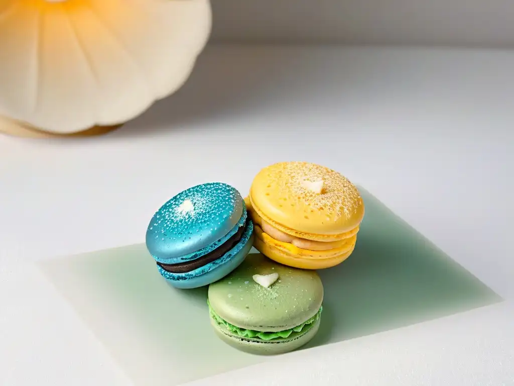 Delicado macaron francés decorado con detalle, colores vibrantes y texturas exquisitas en talleres repostería internacional tendencias