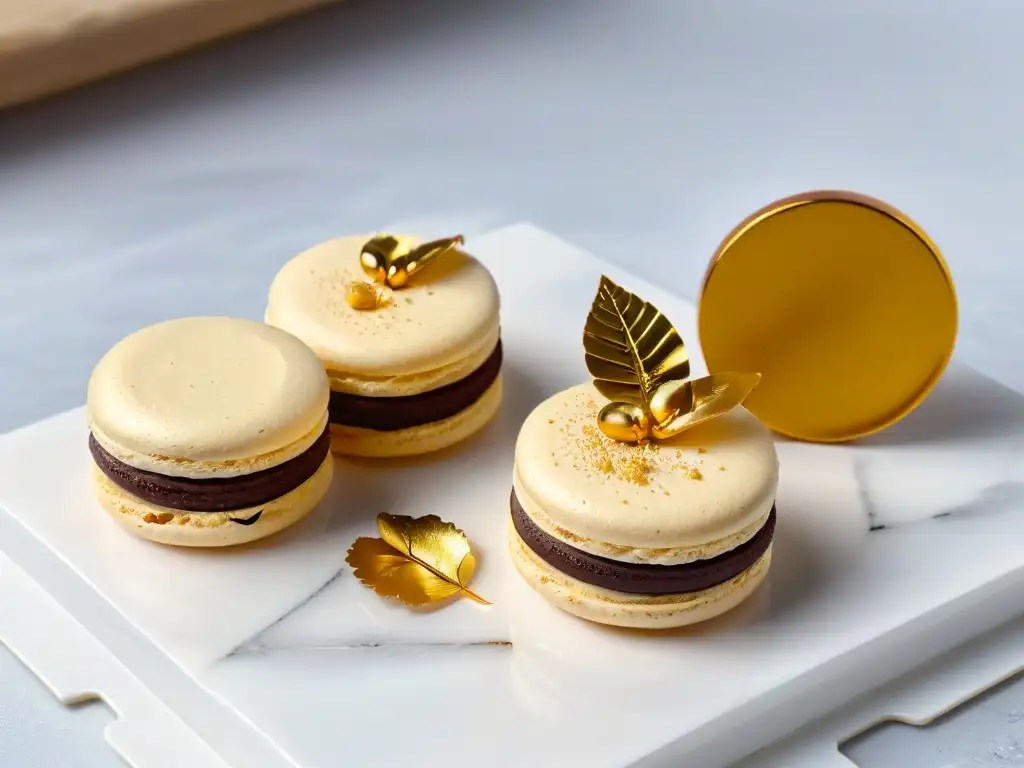 Delicado macaron sin gluten con oro comestible, exquisitamente decorado