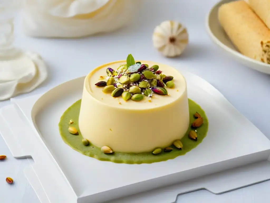 Delicado helado tradicional indio kulfi con azafrán y pistachos en un elegante fondo