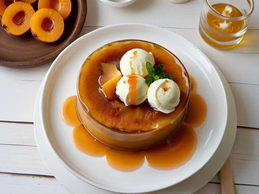 Delicado Malva Pudding recién horneado en un bol blanco sobre mesa de madera rústica