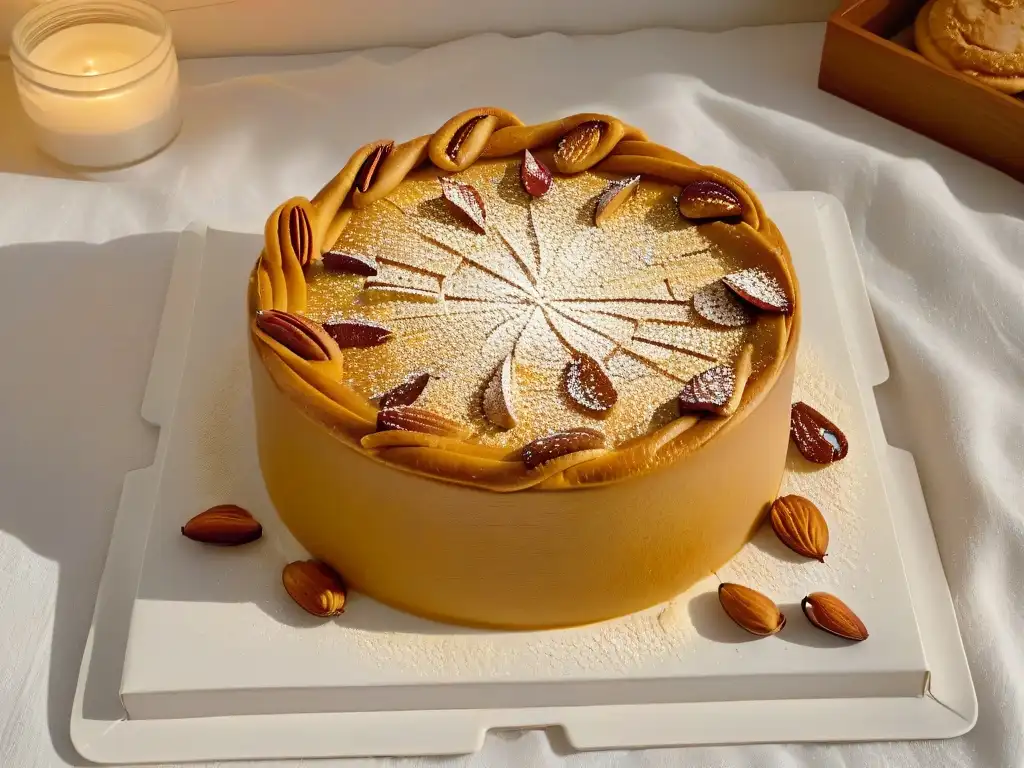 Hareeseh recién horneado en elegante encimera de mármol Delicado Hareeseh recién horneado en encimera de mármol: tendencia en repostería Hareeseh almendra