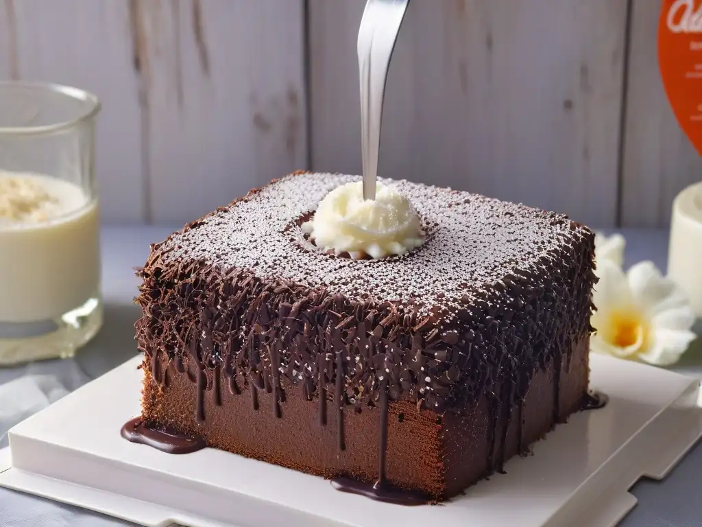 Delicioso Lamington bañado en chocolate, detalle ultradetallado Delicado Lamington casero recién bañado en chocolate, creando un patrón hipnótico de gotas