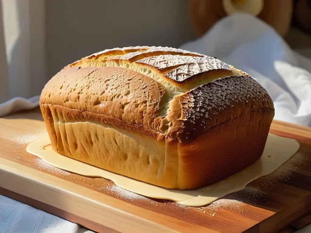 Delicado pan artesanal sin gluten sobre tabla rústica: harinas sin gluten para repostería